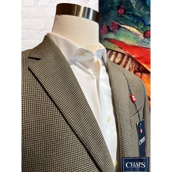New Chaps Ralph Lauren 42R Mens Brown Houndstooth Casual Blazer Sport Jacket - Picture 4 of 15